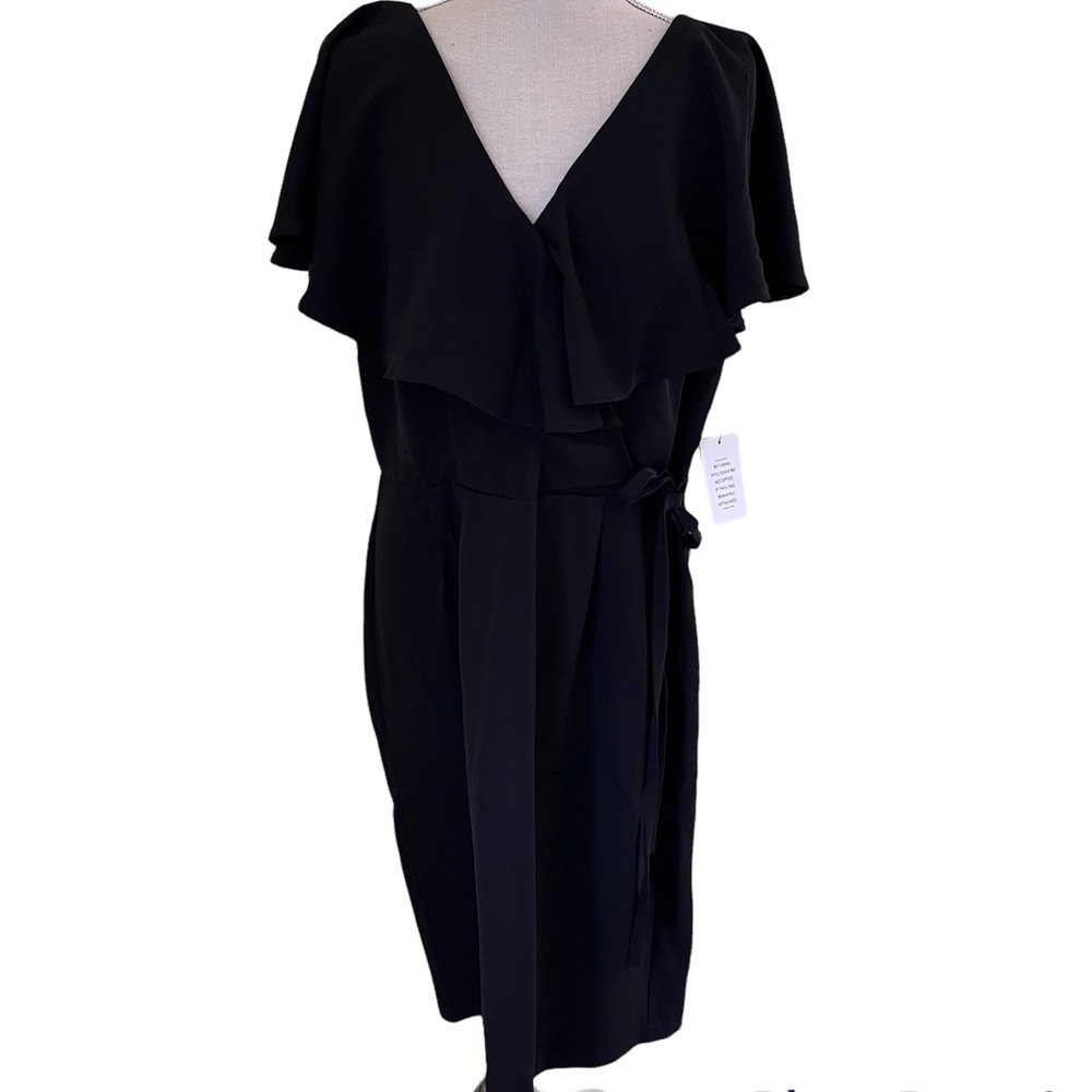 Eloquii Black Faux Wrap Ruffle Detail Dress 14